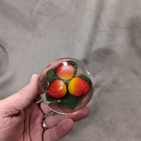 Vintage Domed Lucite Paperweight with Strawberries - Picture 6 of 9